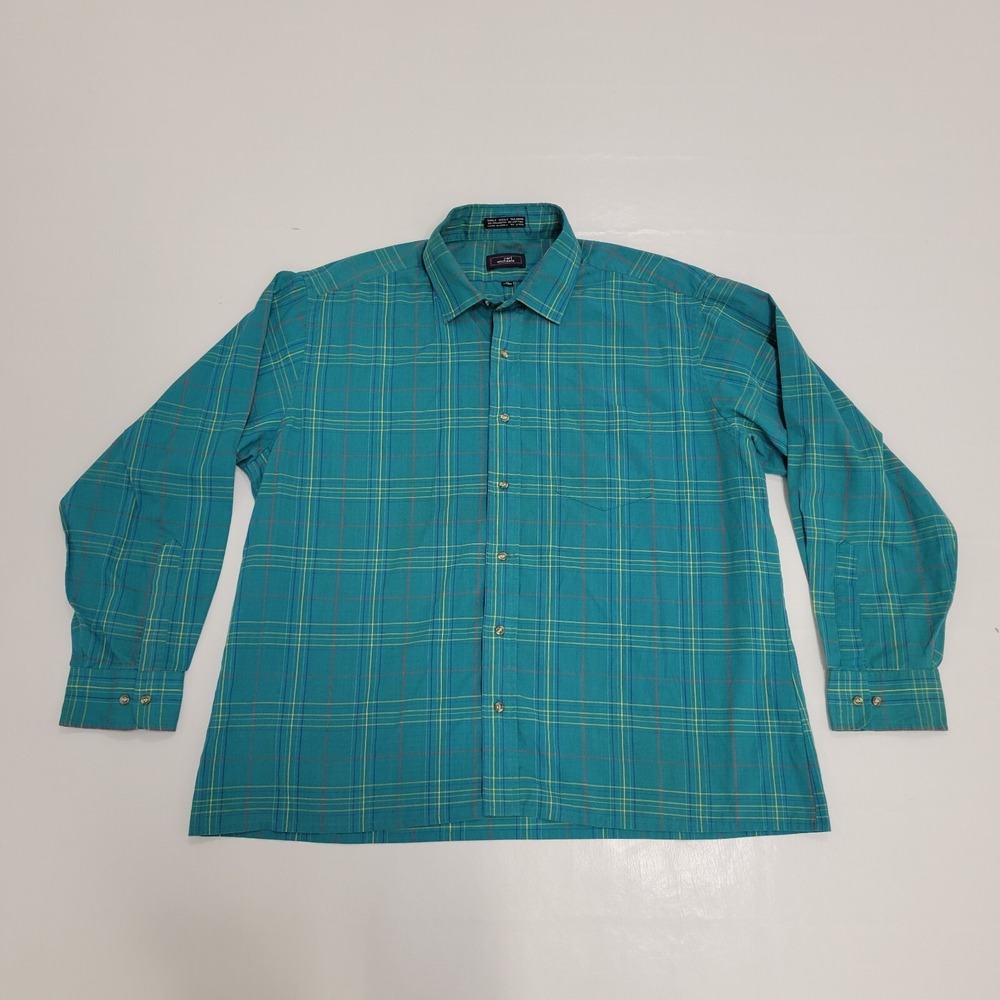 Vintage Carl Michaels Mens Green Plaid Long sleeve button up size XL / 17‎ VTG